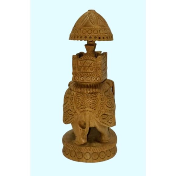 Handcrafted in India Wooden Elephant Umbrella Design Ambari Figurine Tchotchke - Picture 2 of 9